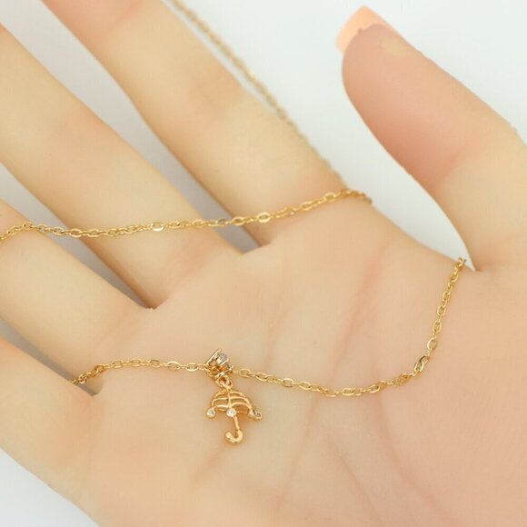 "Delicate Rose Gold Plated Necklace with Umbrella Charm,  XPNL0147 - Picture 8 of 13